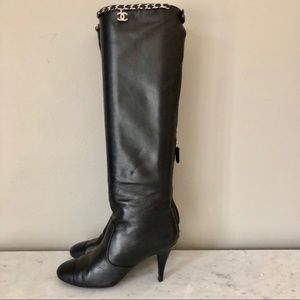 Chanel Chain-Trimmed Knee-High Boots